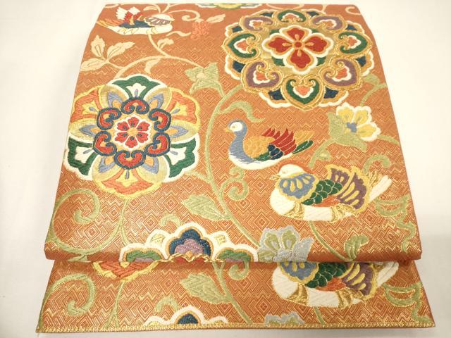 平和屋着物▼六通柄袋帯　唐織　鴛鴦彩華文　金糸　正絹　逸品　CAAY4114ak