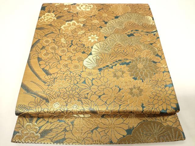 平和屋着物▼六通柄袋帯　草花松文　金糸　正絹　逸品　CAAY4139ak