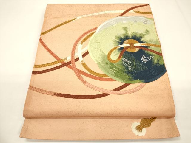 Other - 平和屋着物▼太鼓柄袋帯　総刺繍　鏡裏文　正絹　逸品　CABE1372ak