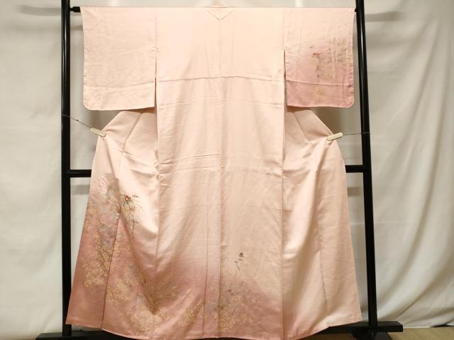 平和屋着物■訪問着　駒刺繍　地紙枝花文　暈し染め　金銀彩　正絹　逸品　CABF4146ev