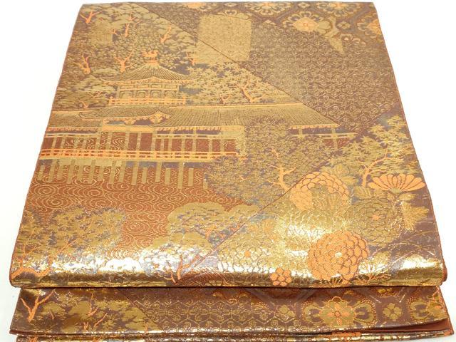 平和屋着物◎西陣　服部織物謹製　六通柄袋帯　京名所文様　金糸　正絹　逸品　DAAX7899qa...