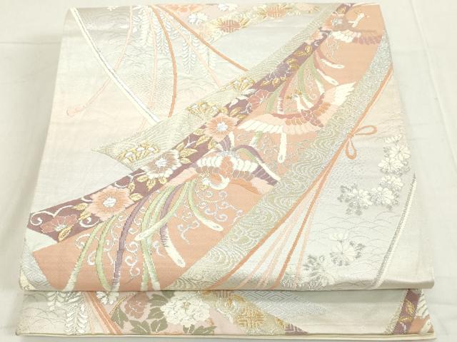 平和屋着物◎六通柄袋帯　唐織　尾長鳥花文　金銀糸　正絹　逸品　DAAY3637cd