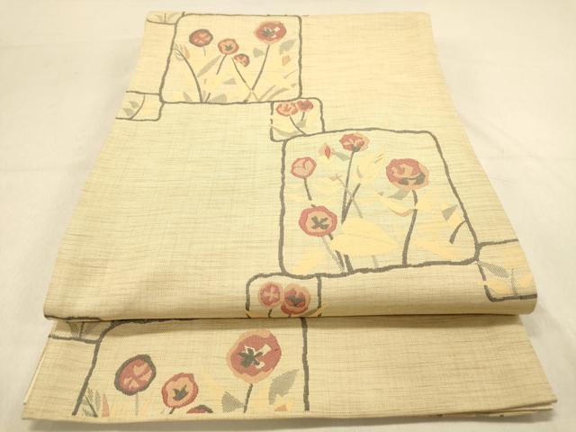 平和屋着物◎六通柄袋帯　明日香　色紙枝花文　正絹　逸品　DAAY4051jm