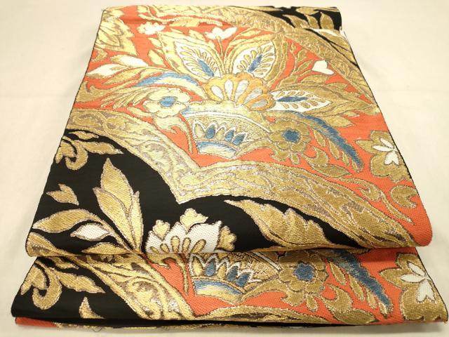 平和屋着物◎六通柄袋帯　更紗花文　金糸　正絹　逸品　DAAY4075jm