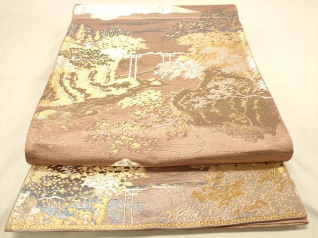 平和屋着物◎六通柄袋帯　風景文　金銀糸　正絹　逸品　DAAY4086jm