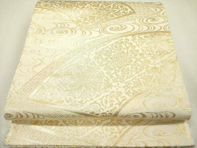 平和屋着物◎六通柄袋帯 流水地紙花文 金糸 正絹 逸品 DABA6596op