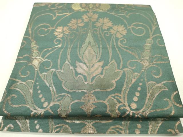 平和屋着物◎全通柄　本袋帯　草花　金糸　正絹　逸品　DABA6604op