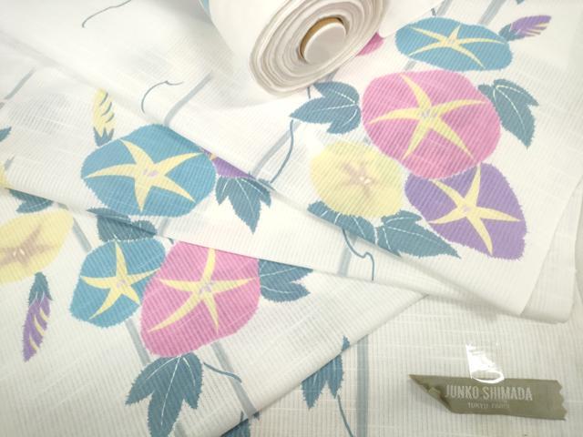 平和屋着物＊夏物　島田順子　JUNKO SHIMADA　フランス芸術文化勲章受賞　浴衣　反物　着尺　朝顔　アサガオ　綿　未使用　DABC1251zzz