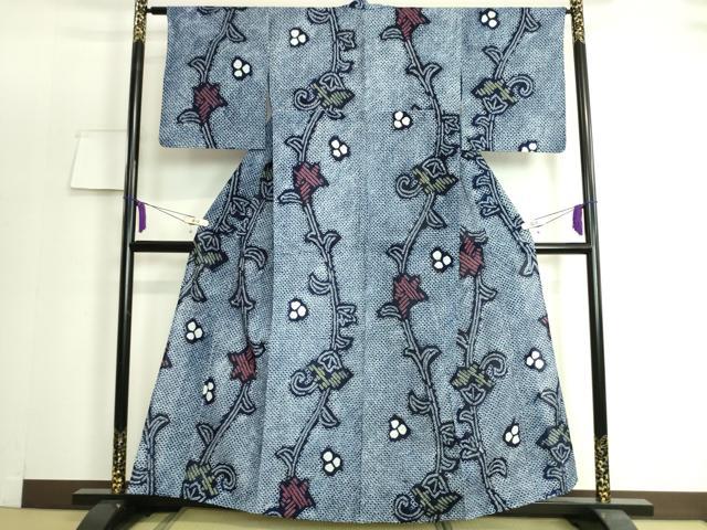 平和屋着物∴極上　夏物　浴衣　有松鳴海絞り　花唐草文　綿　逸品　DZAA20153kh5