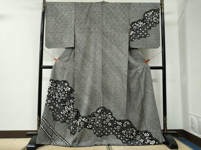 Uramono - 平和屋着物●訪問着　総絞り　吉祥花唐草文　黒地　正絹　逸品　CABE2772yc