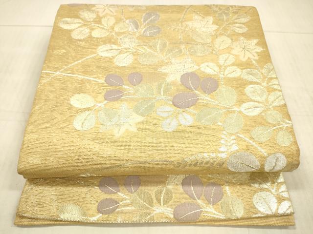 平和屋着物＊夏物　六通柄袋帯　草葉文　金糸　正絹　逸品　DAAX8949cm