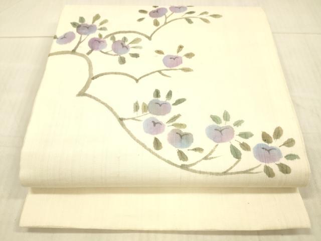 平和屋着物＊夏物　九寸開き名古屋帯　枝花文　正絹　逸品　DAAX8962cm