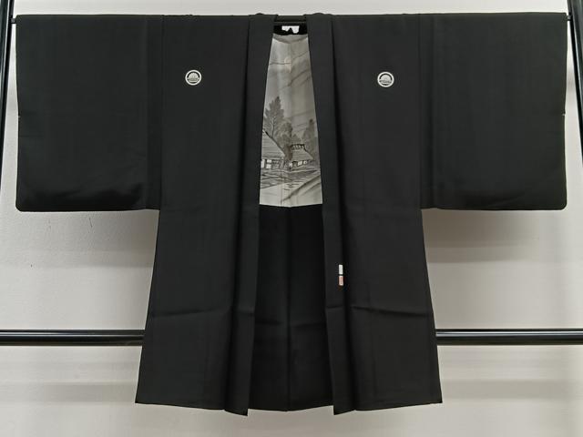 Uramono - 平和屋着物∞男性　長羽織　作家物　黒紋付　羽裏：風景文　正絹　逸品　CABE4947ua