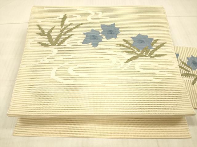 ■■■　サイズ　■■■ 長さ 364cm 幅 30.5cm程 ■■■　商品詳細　■■■ 【正絹】 状態は接写画像のように たれ先上部・太鼓下部・胴回り・裏地に薄い汚れがございますが その他特に目立ったシミ汚れなどもなく大変良い状態です。 大変上質な逸品になります。 お安く出品致しますので、是非この機会にいかがでしょうか？ ■■■　注意事項　■■■ ■モニター発色の具合により色合いが異なる場合がございます。 ■寸法は多少の誤差が生じる場合がございますのでご了承ください。 ■縫込みの長さが左右非対称の場合は短い部分を記載しております。 左右非対称であってもご返品・お値引き等の保証は出来かねますので、ご了承の上ご購入をお願い致します。 ■シミ等のチェックには注意を払っておりますが、見落としがある場合もございますし、個人の見解も様々ですので神経質な方のご購入はお控えください。 ■箪笥に入っておりました着物や帯なので畳みシワや匂いがあるものもございます。 ■お休みは基本的に土日祝となりますが、その他臨時でお休みする場合がございますのでご了承ください。 ■商品の発送は平日のみの発送となります。 ■夜間と土曜、日曜日はお問い合わせの回答が遅れる場合がございます。 ■当店では、お直し、紋入れ、お手入れ等は承っておりません。 ■生地の状態（ヤケ、経年劣化等）によってはサイズ直しが出来ない場合がございます。 その点もどうかご了承のうえ、ご購入をお願いいたします。 ■弊社で取り扱う商品は一点ものにつき、時期や在庫状況に応じて金額が変更となる場合がございます。 ■検針は行っておりません。予めご了承いただきますようお願いいたします。 ■【洗える着物】と記載のある商品におきましては、商品お届け後に洗濯を行ってしまってからのご返品にはご対応しかねます。 念の為、専門店でのお手入れをお願いいたします。 ■着物のサイズ目安は下記を参考ください↓ ＜女性着物＞　お端折り次第で＋5?　−10?が着用可能サイズ 　例）身丈170?の場合、身長160?〜175? ＜男性着物＞　身丈＋約25?〜27?程が適応身長 　例）身丈155?の場合、身長180〜182?