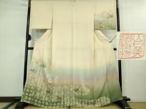 平和屋本店■極上 山口美術織物 皇室 伊勢神宮御用 西陣織 訪問着 錦繍 お召地 立涌桐花文 薄卵色地 暈し染め 金糸 逸品 DZAB1125kh5