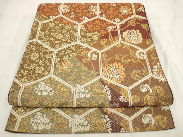 Other - 平和屋着物◎六通柄袋帯　切嵌亀甲花文　金糸　正絹　逸品　AABG6264wj