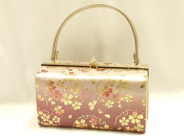 Rakuten - 平和屋着物▼和装小物　和装バッグ　ハンドバッグ　雪輪花文　桜　金彩　逸品　AABJ1184ay