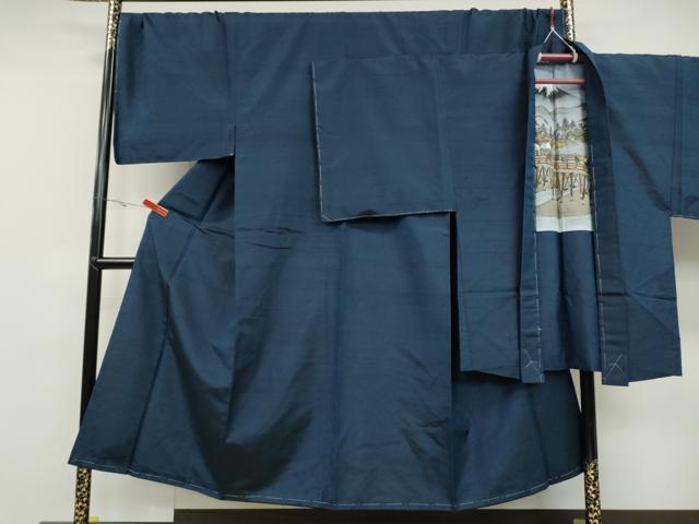 平和屋着物●男性　紬　アンサンブル　青藍色　キングサイズ　正絹　逸品　未使用　CAAY5051ut