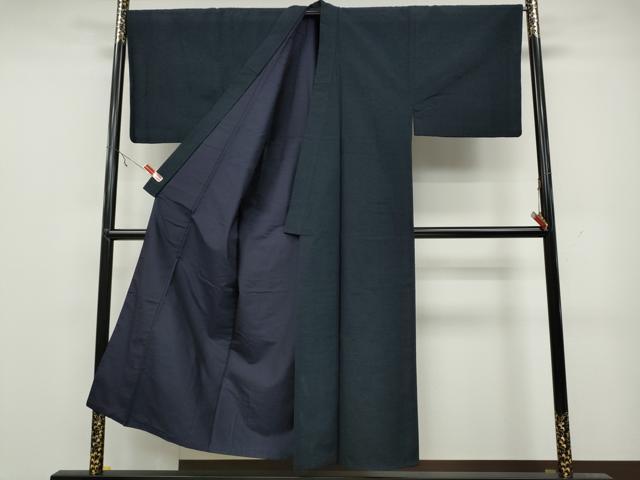 平和屋着物●男性　紬　アンサンブル　留紺色　正絹　逸品　CAAY5053ut