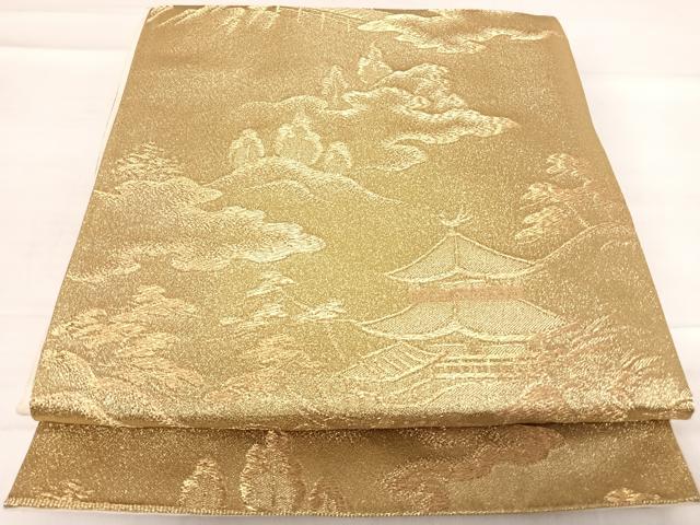 平和屋着物◎六通柄袋帯　風景文　金糸　正絹　逸品　AABE3566yx