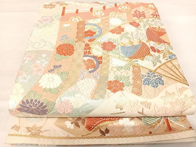 Other - 平和屋着物◎六通柄袋帯　唐織　扇面花文　金銀糸　正絹　逸品　AABE3568yx