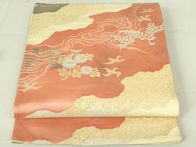 平和屋着物◎六通柄袋帯 道長花鳥文 金銀糸 正絹 逸品 DAAX7137qp