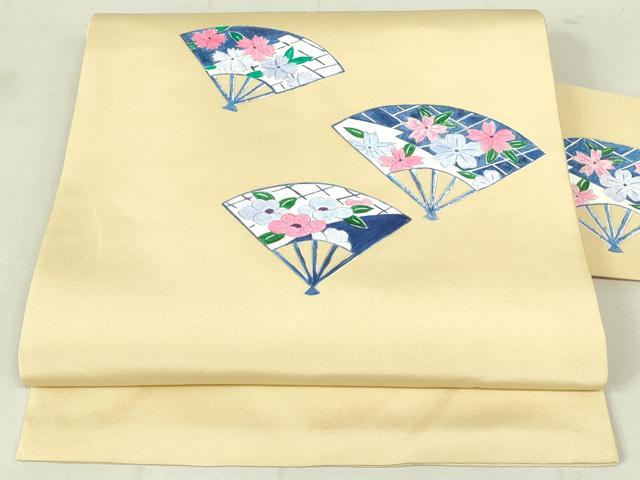 Rakuten - 平和屋着物◎塩瀬　九寸名古屋帯　手描き　扇面花文　正絹　逸品　DAAX7163qp