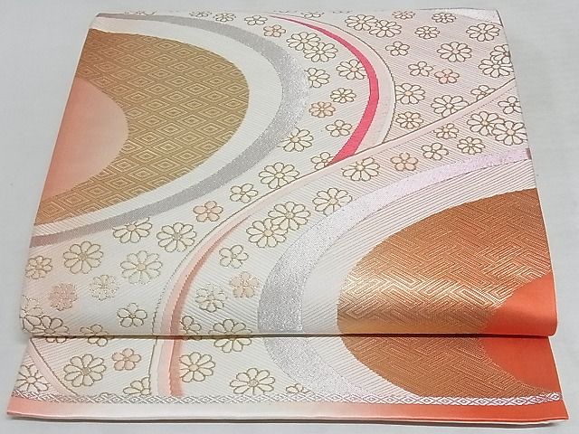 平和屋着物◎六通柄袋帯 唐織 流水花文 金銀糸 正絹 逸品 AAAG5851Asx