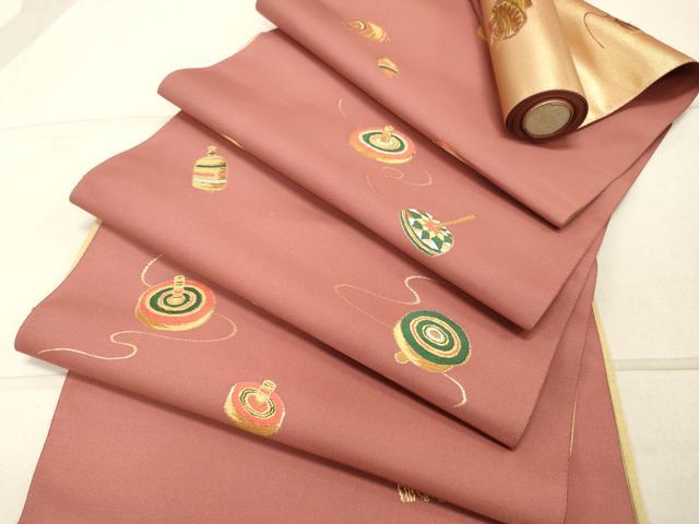 平和屋着物▼袋帯　帯反物　独楽　金糸　逸品　未使用　DABA2658zy