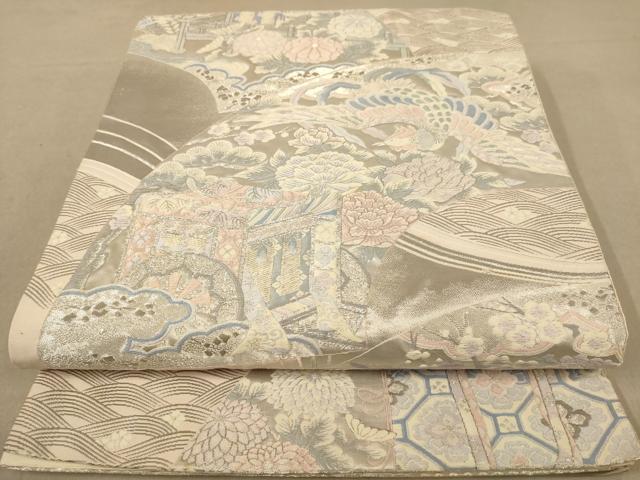 平和屋着物◎六通柄袋帯　唐織　鳳凰花文　銀糸　正絹　逸品　AABB4143dt