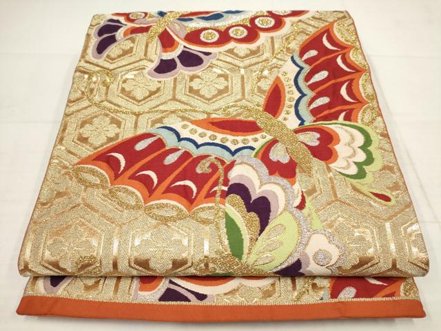 平和屋着物◎六通柄袋帯　飛蝶文　金銀糸　正絹　逸品　AABB4876wj