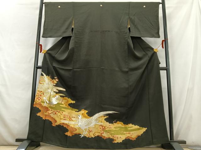 平和屋着物■豪華黒留袖　駒刺繍　花鳥霞文　金銀糸　金彩　正絹　逸品　AABD6777uw