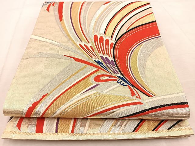 平和屋着物◎西陣の名門織元　いづくら謹製　六通柄袋帯　唐織　束ね熨斗文　金銀糸　正絹　逸品　BAAU9989yc(4)