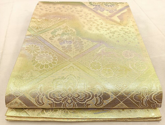 平和屋着物◎佐賀錦 六通柄袋帯 菱天井花鳥文 金糸 正絹 逸品 BAAV4004yc