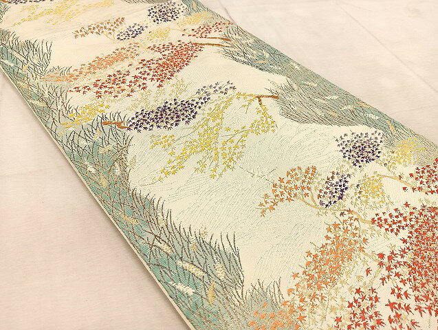 平和屋着物◎六通柄袋帯　唐織　楓文　金糸　正絹　逸品　BAAV4038yc