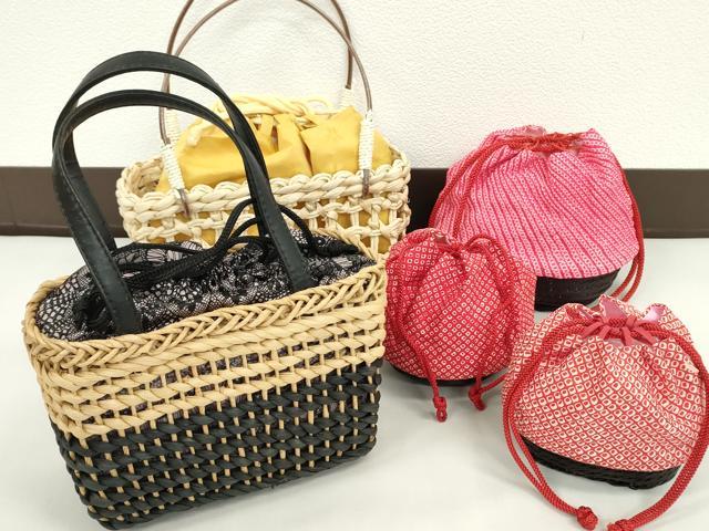 平和屋着物▼夏物　和装小物　和装バッグ　籠巾着まとめて5点　浴衣　レース風　絞りなど　逸品　CABJ1534ju