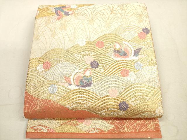 平和屋着物◎六通柄袋帯 唐織 能衣波おしどり文 金糸 正絹 逸品 DAAX2175xg