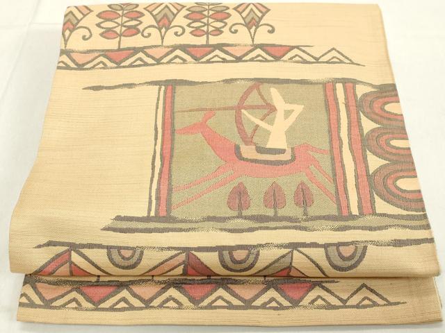 平和屋着物◎六通柄袋帯　コプト狩猟文　正絹　逸品　DAAY3630cd