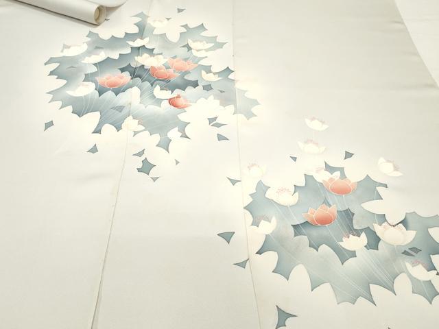 平和屋着物▼付下げ　反物　着尺　相見織　チューリップ　金彩　逸品　未使用　DABB5944zy