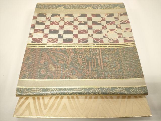 平和屋着物▼六通柄袋帯　螺鈿箔　横段吉祥文　金糸　正絹　逸品　CAAY4066ak