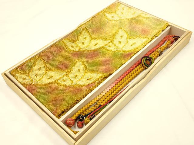 平和屋着物●和装小物　振袖用帯締め・帯揚げセット　総絞り　舞蝶文　暈し染め　金糸　金彩　小田巻房..