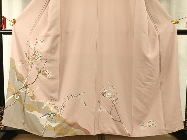 平和屋着物●訪問着　友禅　駒刺繍　枝葉文　金彩　正絹　逸品　AABE5794fy