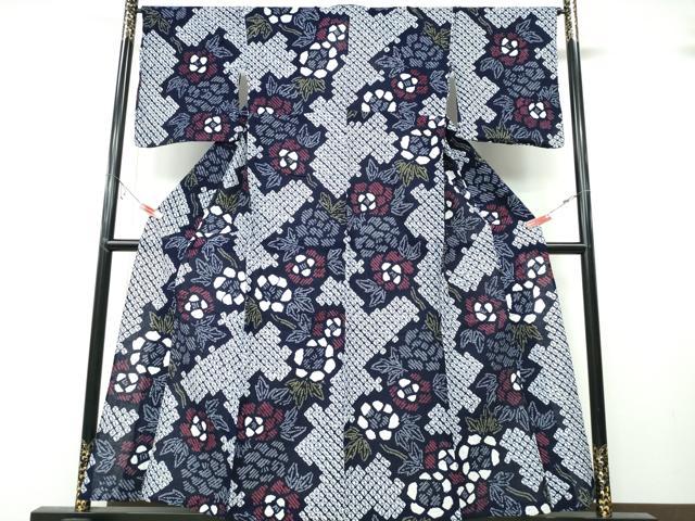 平和屋着物∴夏物　浴衣　有松鳴海絞り　枝牡丹　綿　逸品　CABA0788ng