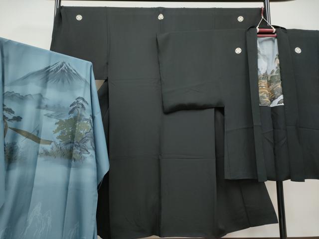 平和屋本店■極上　男性　黒紋付　羽織・長襦袢セット　キングサイズ　作家物　逸品　CYAA3715s5