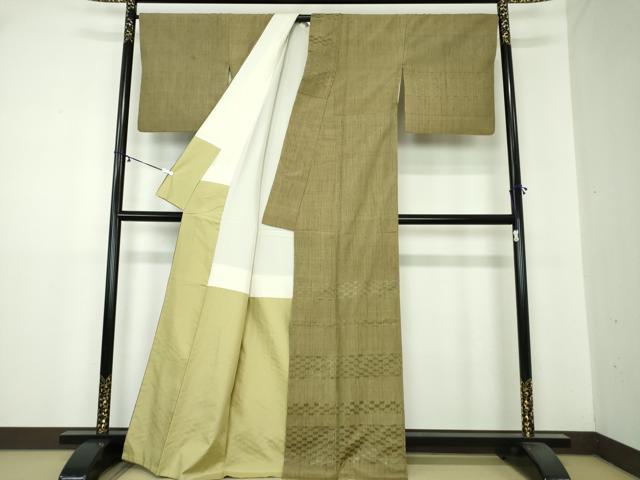 平和屋着物●訪問着　紬地　めがね織　横段文　正絹　逸品　DAAY1816ps