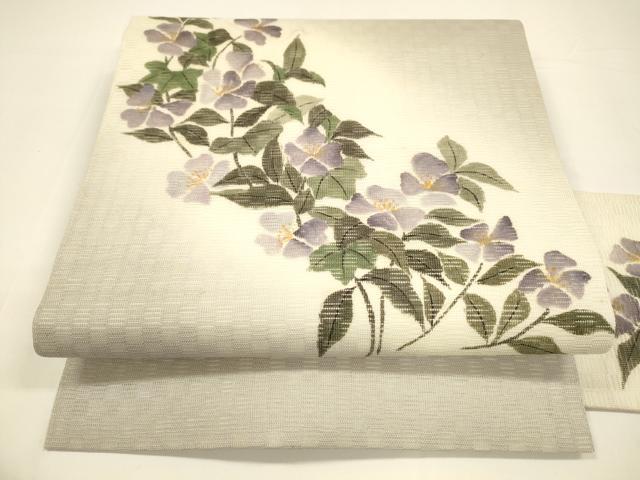 平和屋着物＊夏物　九寸名古屋帯　手描き　枝花文　正絹　逸品　DAAY8130cm