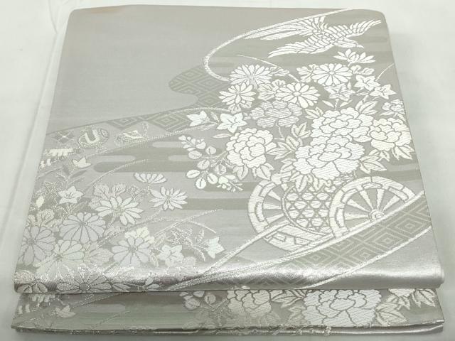 Rakuten - 平和屋着物◎六通柄袋帯 唐織 道長宝尽くし花鳥文 銀糸 正絹 逸品 DABE0546qa