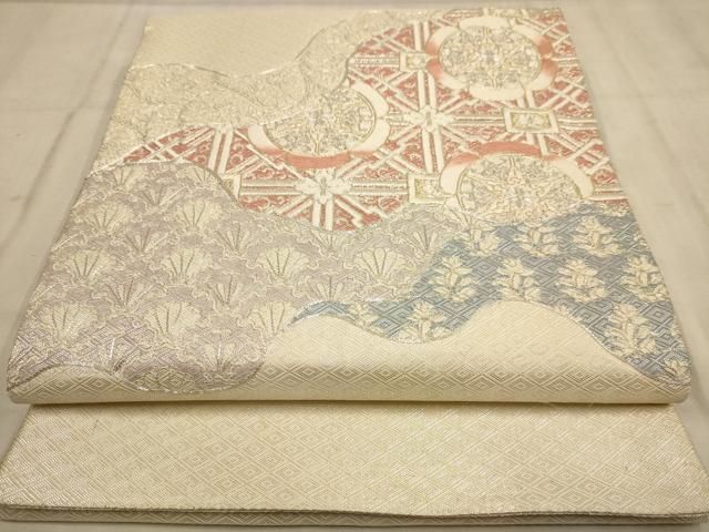 平和屋着物◎佐賀錦　太鼓柄袋帯　駒刺繍　吉祥花文　金銀糸　正絹　逸品　AABB4100dt