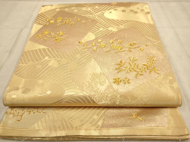 平和屋着物◎六通柄袋帯　歌撰色紙文　金糸　正絹　逸品　AABB4101dt