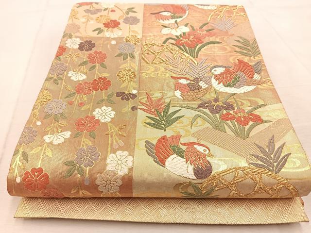 平和屋着物◎佐賀錦　六通柄袋帯　唐織　動物花文　正絹　逸品　BAAU9874yc